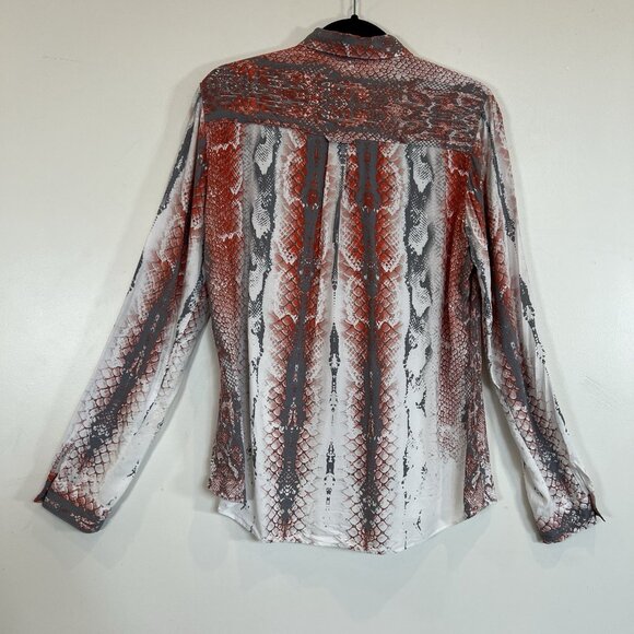 Milano Italy Snake Print Orange Gray Long Sleeve Button Down Viscose 40 L - Picture 10 of 12